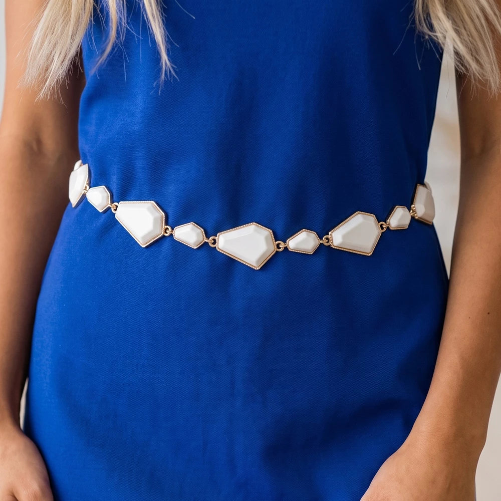 Enamel Geometric Plate Link Chain Belt