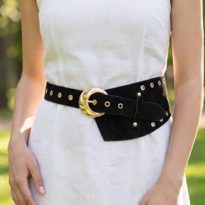 Wide Grommet Vegan Suede Corset Belt