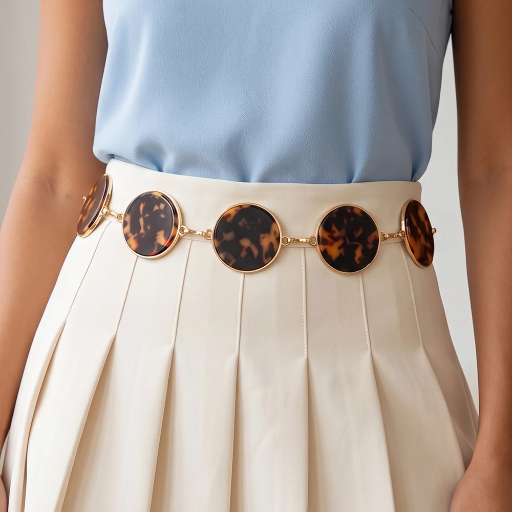 Round Tortoise Shell Disc Link Chain Belt
