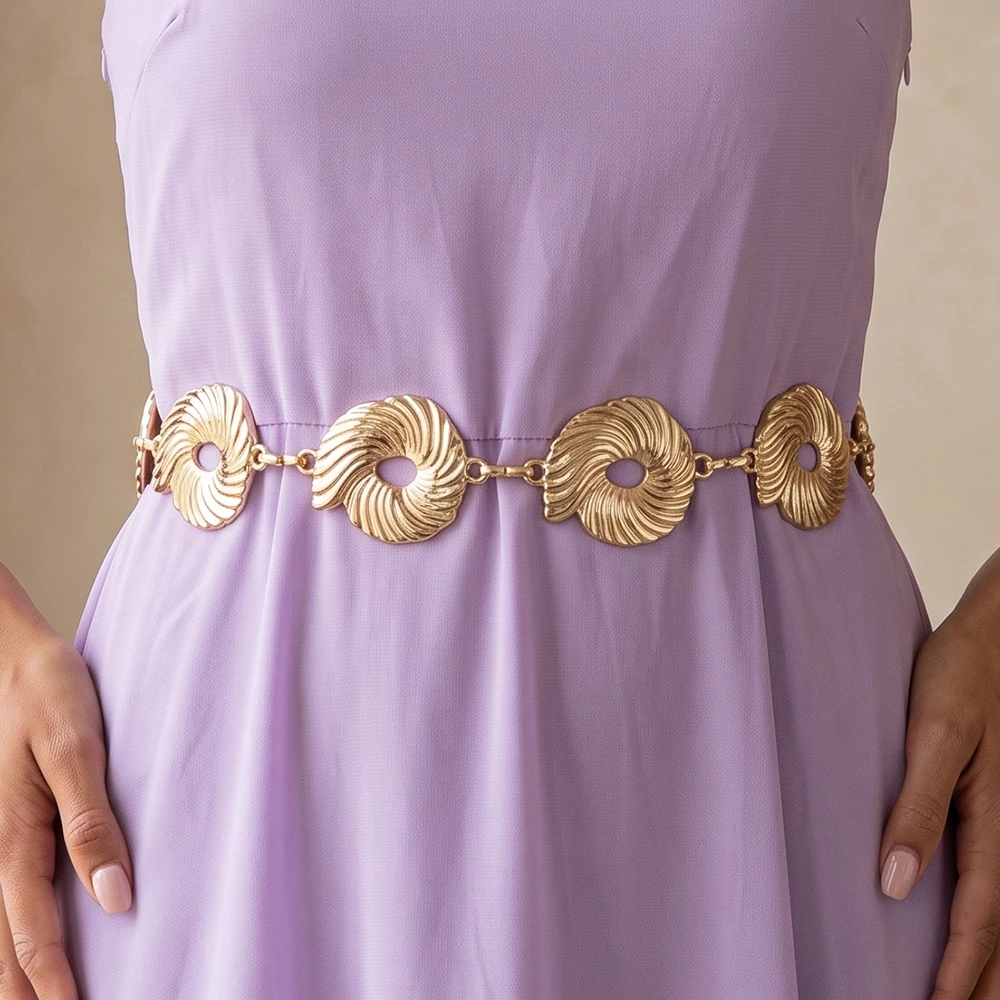 Swirl Embossed Disc Link Chain Belt