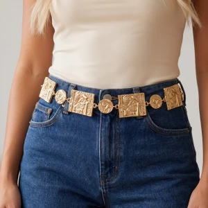 Textured Plate And Coin Link Chain Belt