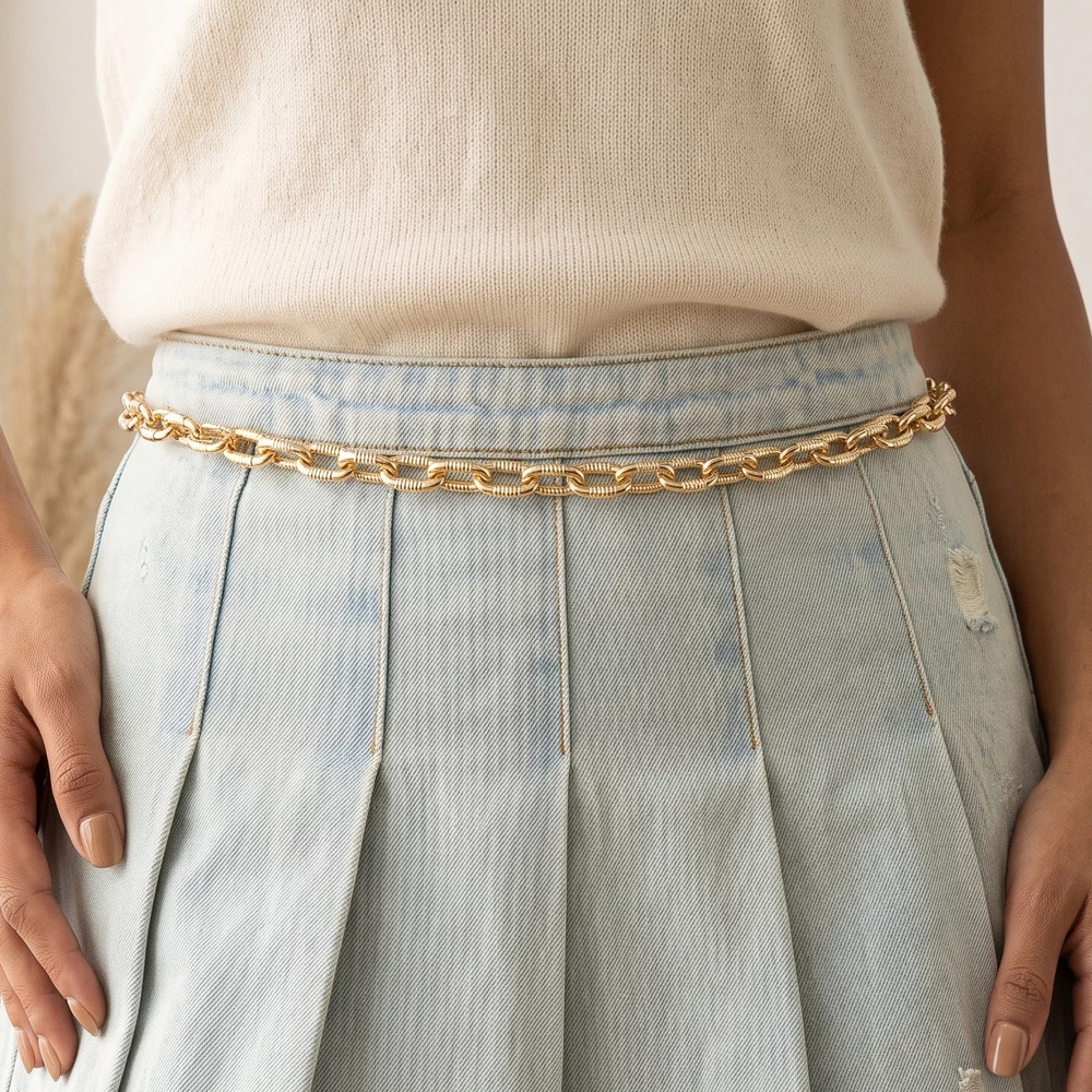 Chunky Textured Cable Link Chain Belt