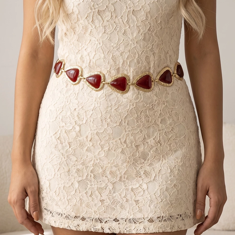 Triangle Cabochon Link Chain Belt