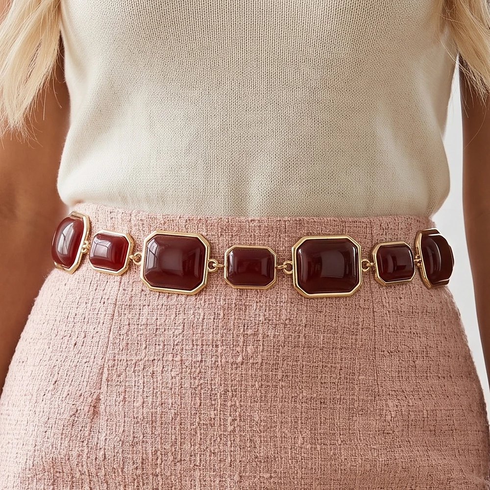 Faceted Octagon Cabochon Link Chain Belt