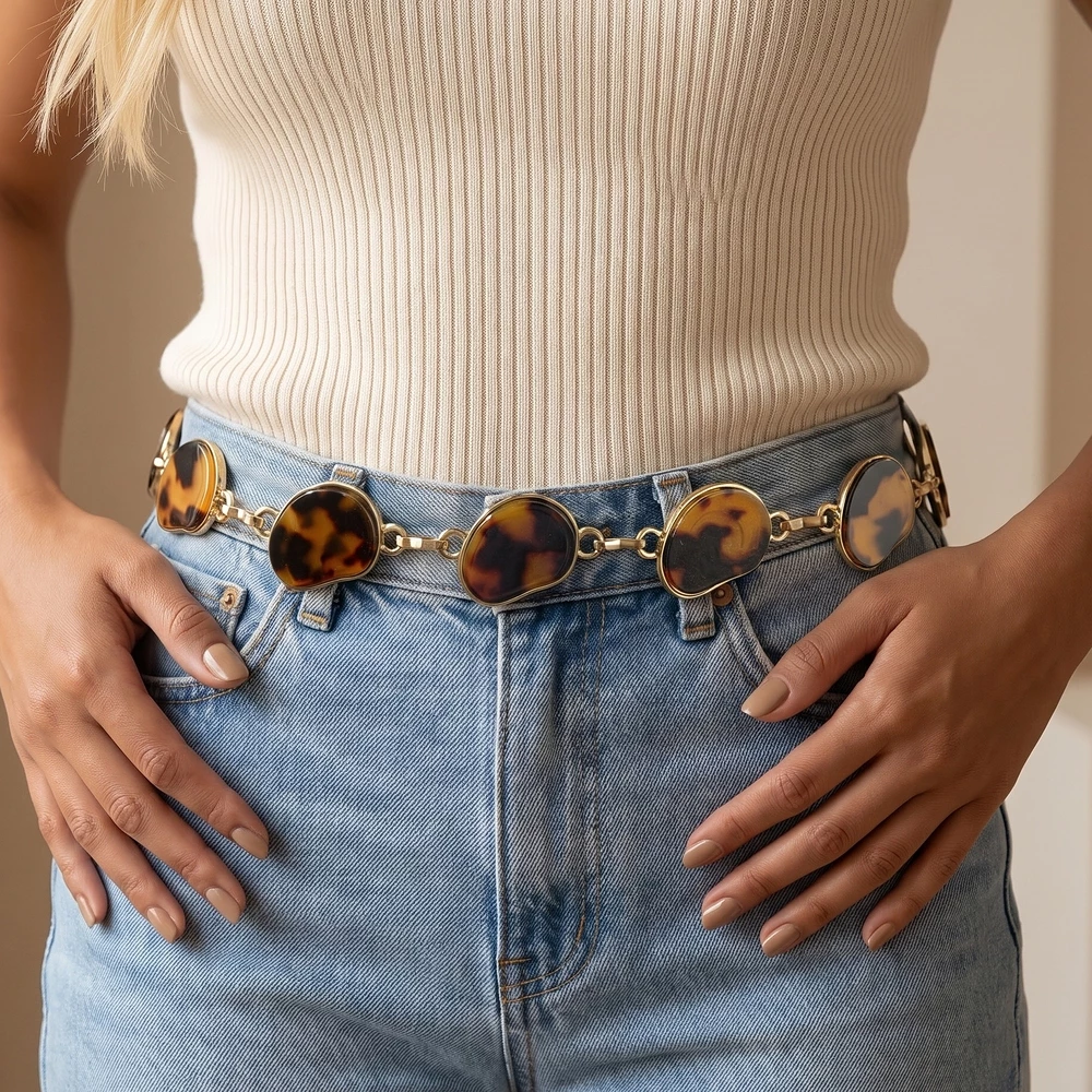 Tortoise Pebble Link Chain Belt