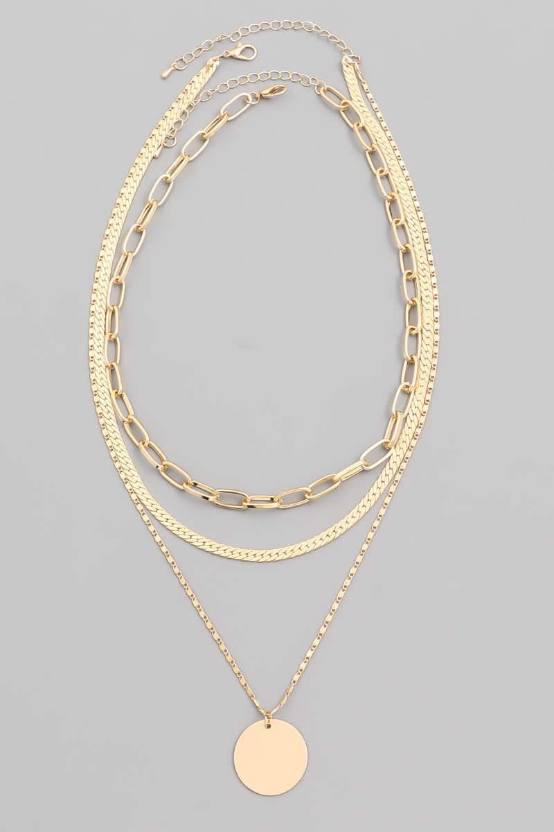 Layered Disc Pendant Choker Necklace