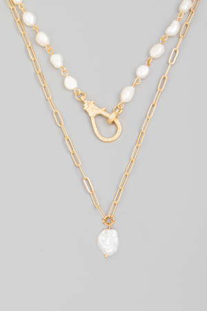 Pearl Chain Charm Necklace Set