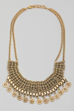Antique Chain Disc Bib Statement Necklace