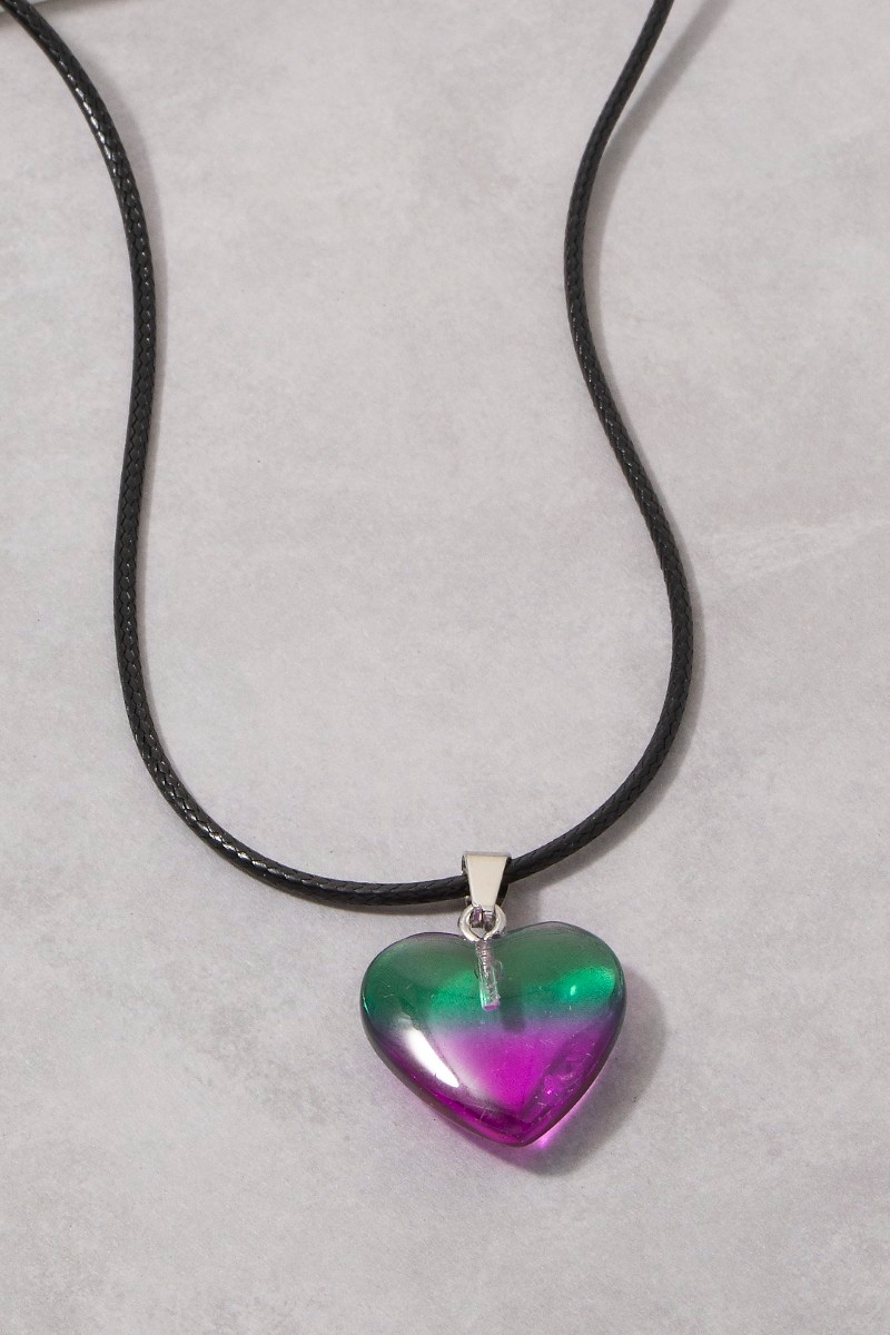 Green Purple Heart Pendant Necklace