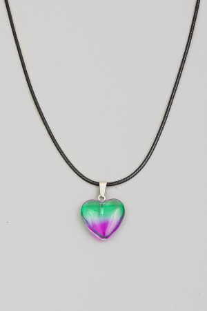 Green Purple Resin Heart Pendant Necklace