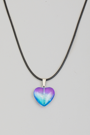 Blue Purple Resin Heart Pendant Necklace