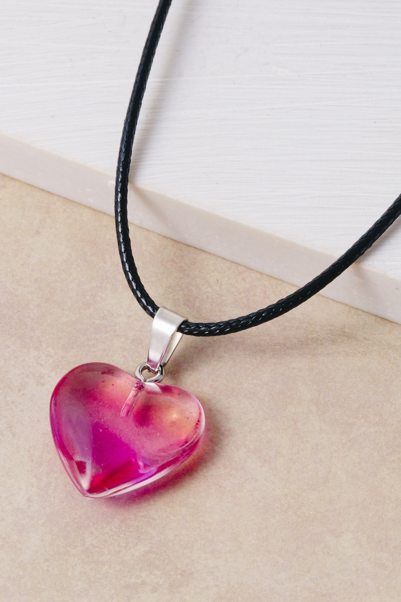 Translucent Faceted Heart Pendant Cord Necklace