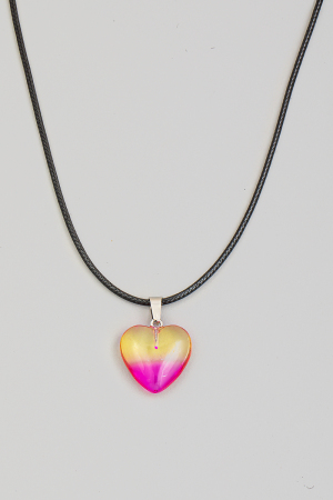 Pink Yellow Resin Heart Pendant Necklace