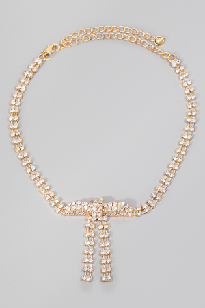 Rhinestone Chain Bow Choker Necklace