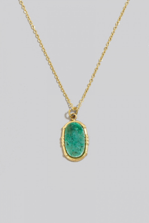 Stainless Steel Oval Stone Pendant Necklace