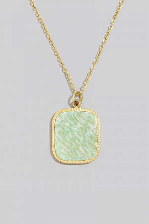 Stainless Steel Square Stone Pendant Necklace