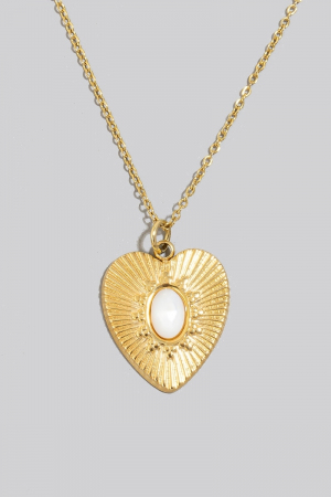 Stainless Steel Oval Stone Stud Heart Pendant Necklace