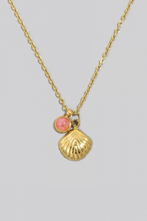 Stainless Steel Clam And Round Stone Stud Charms Chain Necklace