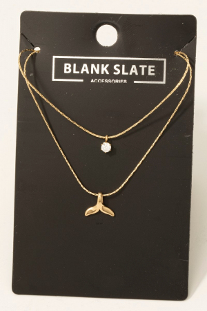 Whale And Rhinestone Stud Pendant Layered Necklace