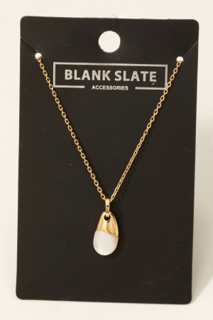 Stone And Metallic Teardrop Pendant Necklace