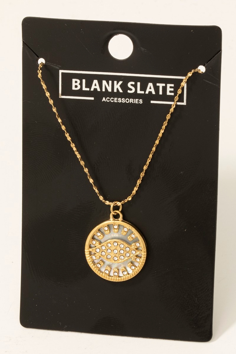 Stainless Steel Studded Evil Eye Pendant Necklace