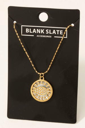 Stainless Steel Studded Evil Eye Pendant Necklace