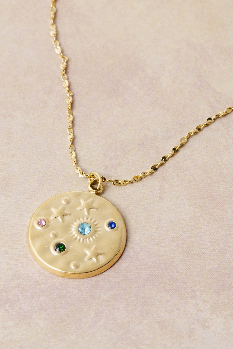 Hammered Coin Star Cz Pendant Necklace