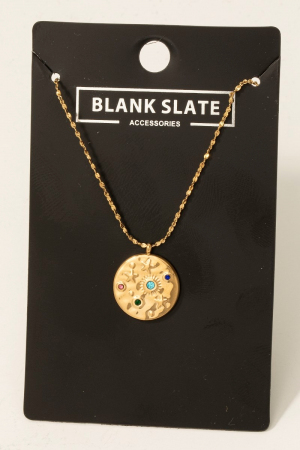 Stainless Steel Colorful Studded Stars Coin Pendant Necklace