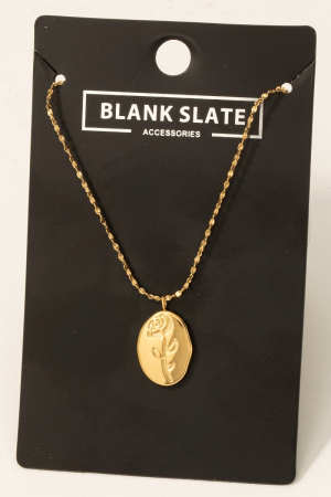 Stainless Steel Rose Engraved Pendant Necklace