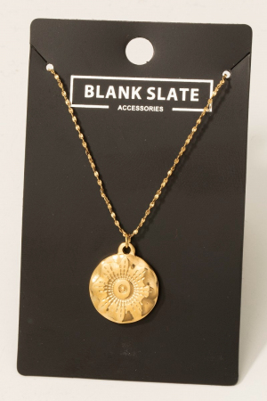 Stainless Steel Flower Etched Coin Pendant Necklace