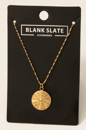 Stainless Steel Sunrise Coin Pendant Necklace