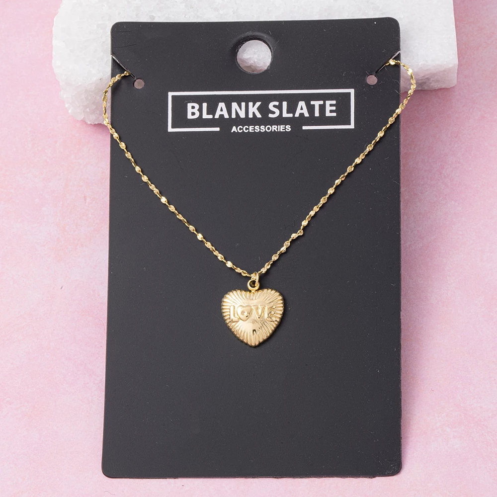 Ribbed Love Script Heart Pendant Necklace