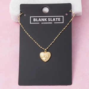 Ribbed Love Script Heart Pendant Necklace