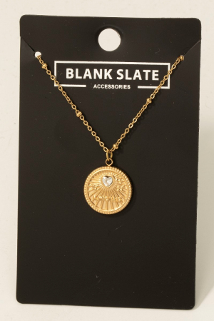 Stainless Steel Heart Amour Coin Pendant Necklace