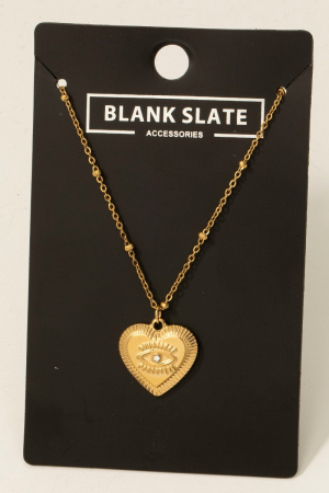 Stainless Steel Single Stud Evil Eye Heart Pendant Necklace