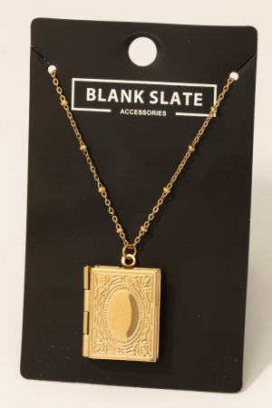 Stainless Steel Engraved Book Locket Pendant Necklace