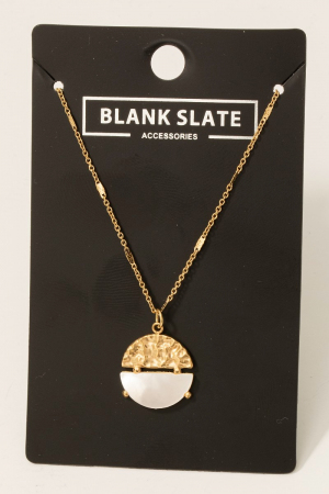 Stainless Steel Half Hammered Disc Pendant Necklace