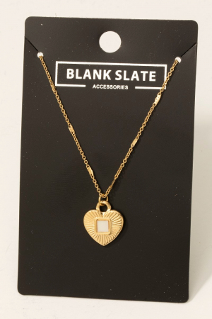 Stainless Steel Square Inlay Heart Pendant Necklace