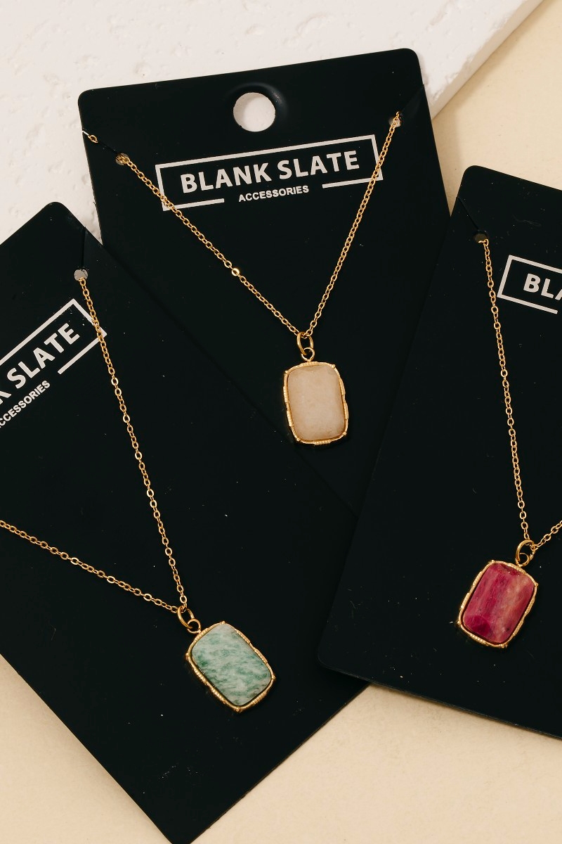 Stainless Steel Rectangle Stone Pendant Necklace