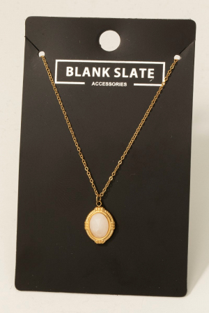 Stainless Steel Vintage Oval Stone Pendant Necklace