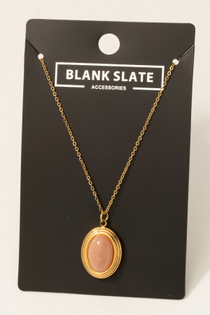 Stainless Steel Oval Stone Pendant Necklace