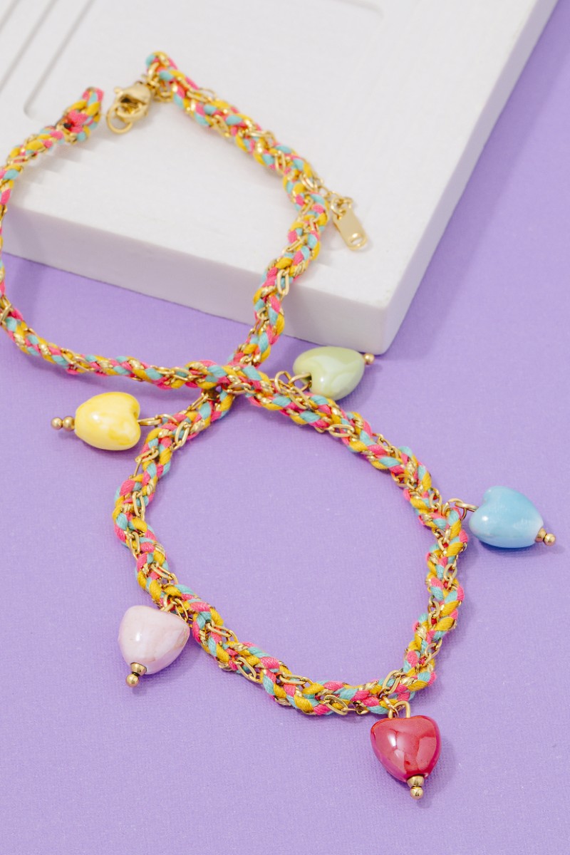 Stainless Steel Enamel Star Charms Cord And Chain Braided Necklace