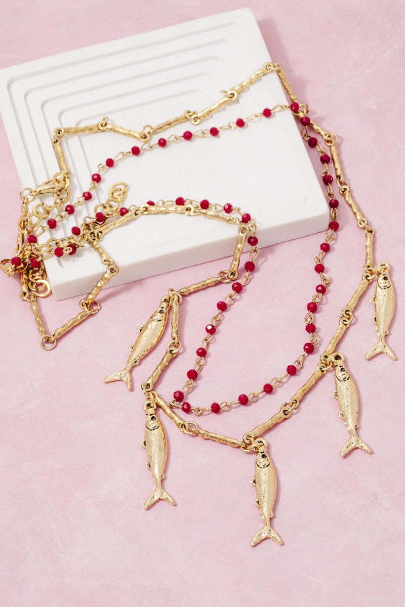 Multi Fish Charms Layered Chain Necklace