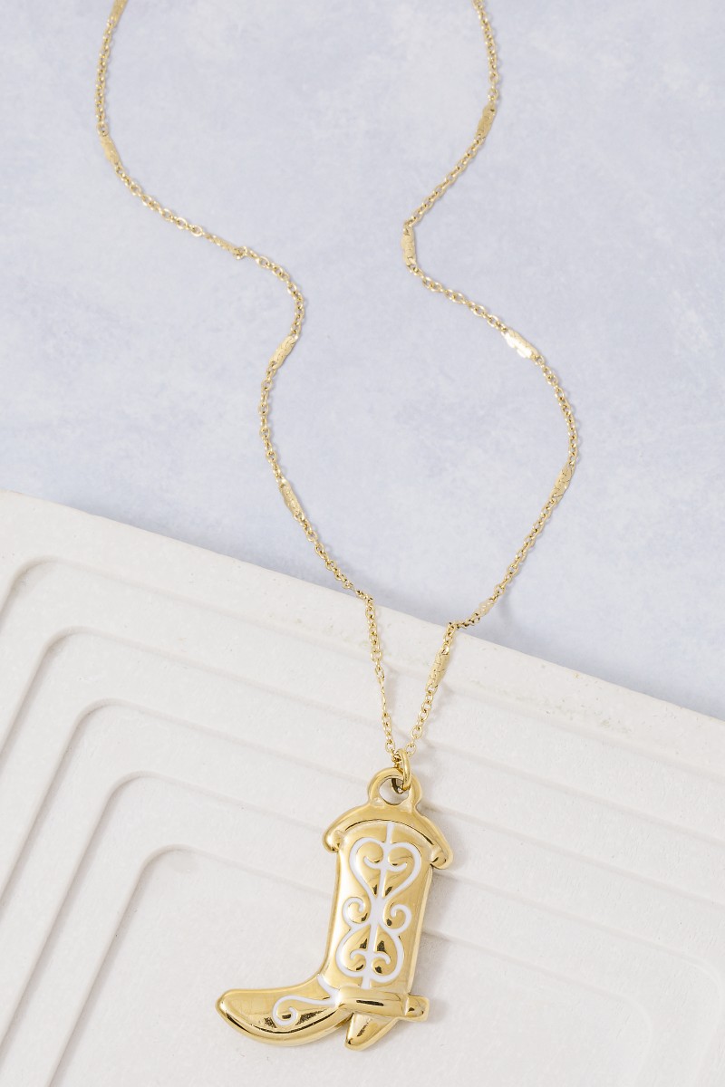 Stainless Steel Western Cowboy Boot Pendant Necklace