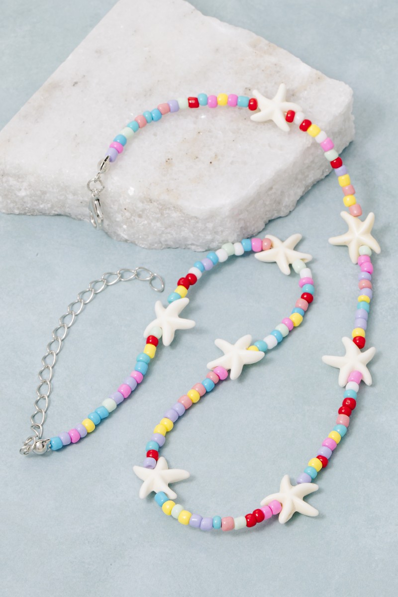 Station Star Fish Charms Colorful Beaded Necklace