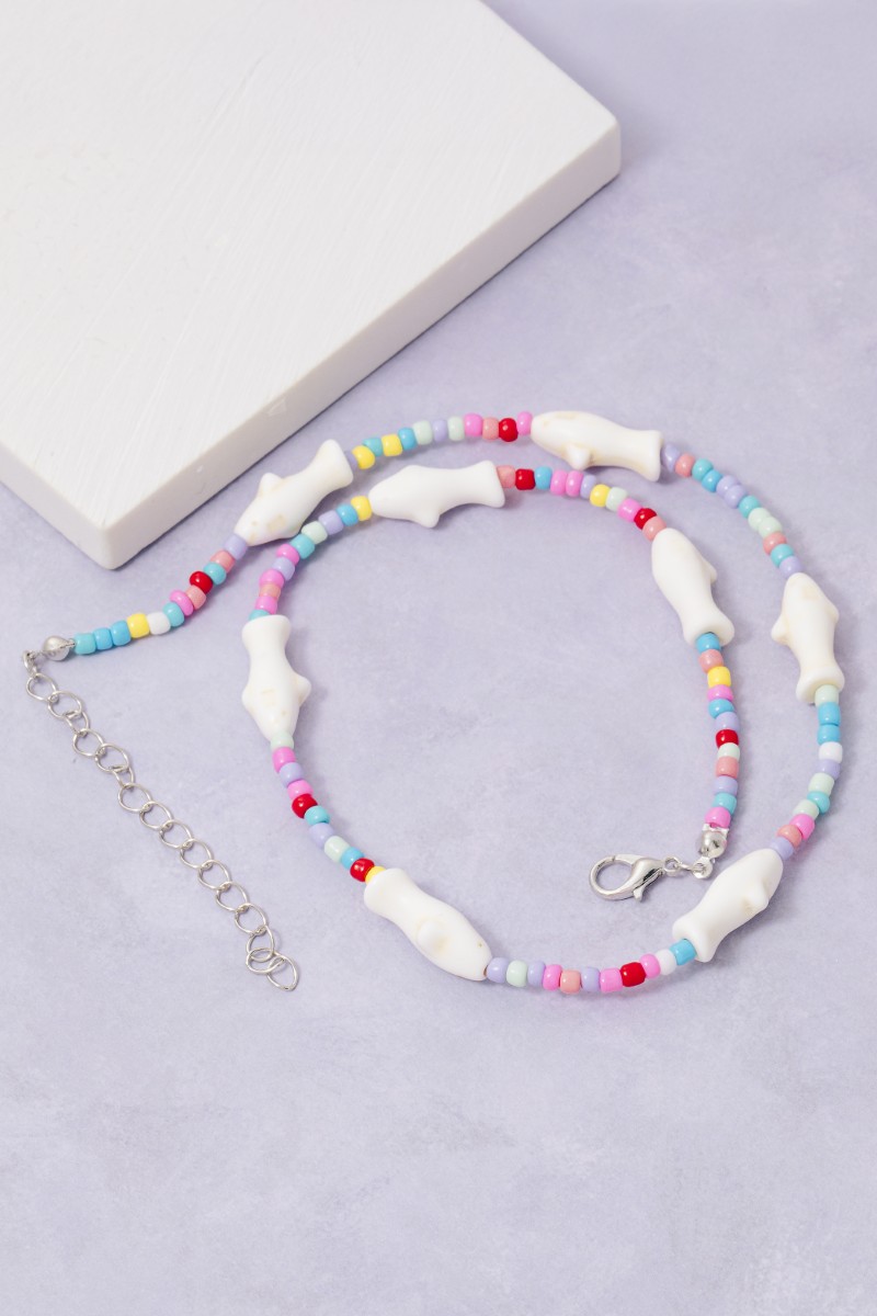 Station Fish Charms Colorful Beaded Necklace