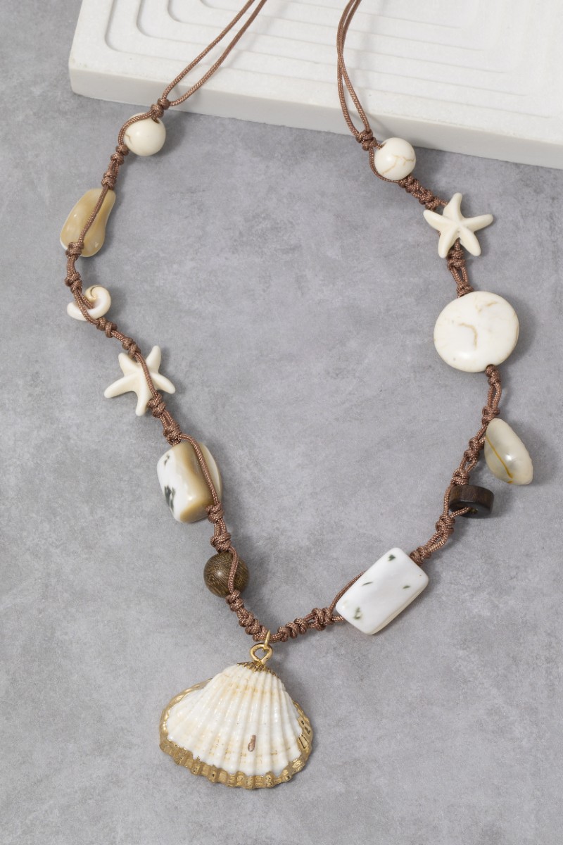 Sealife Seashell Charms Cord Necklace