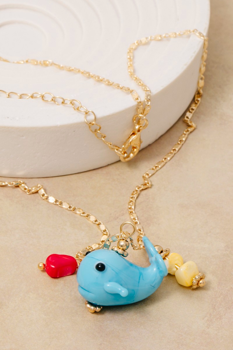 Blue Whale And Beads Multi Pendant Chain Necklace