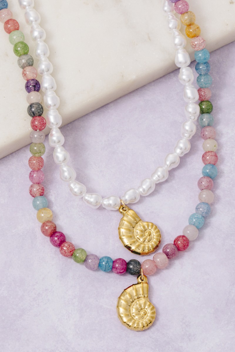 Spiral Shell Pendant Beaded Necklace
