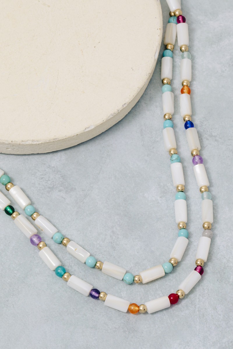 Mixed Cylinder And Ball Beaded Necklace